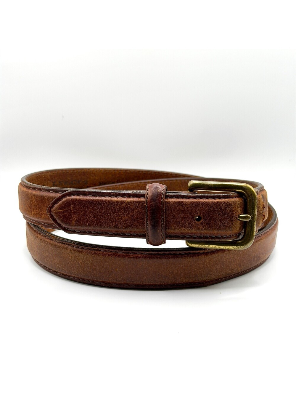Vintage 90s Brown Genuine Leather Brass Buckle Belt